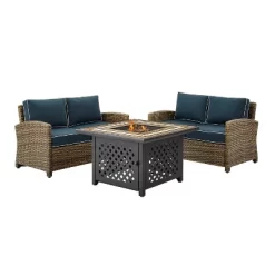 3pc Bradenton Outdoor Steel Fire Pit Set With 2 Loveseats Navy/Weathered Brown - Crosley -Outdoor Furniture Store GUEST 6a8b178c 0213 4c9e 80f1 6ab433205e45
