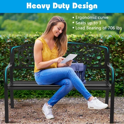 Costway Garden Bench Park Yard Outdoor Furniture Steel Frame Porch Path Loveseat Black 5 Costway Garden Bench Park Yard Outdoor Furniture Steel Frame Porch Path Loveseat Black - Image 3