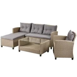 4pc Wicker Patio Conversation Set With Cushions - Beige/Brown - GODEER -Outdoor Furniture Store GUEST 6af6df0f 9e5d 41c8 83cb 08f763d2511d