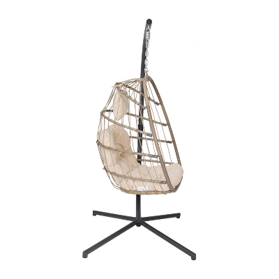 Merrick Lane Riley Foldable Woven Hanging Egg Chair With Removable Cushion And Stand For Indoor And Outdoor Use 5 Merrick Lane Riley Foldable Woven Hanging Egg Chair With Removable Cushion And Stand For Indoor And Outdoor Use - Image 3