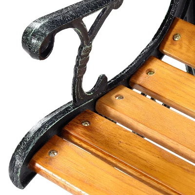 Tangkula Garden Iron Bench Porch Path Hardwood Chair For Patio Park Outdoor Deck 7 Tangkula Garden Iron Bench Porch Path Hardwood Chair For Patio Park Outdoor Deck - Image 5
