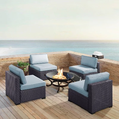 Biscayne 5pc Outdoor Wicker Conversation Set With 4 Armless Chairs & Fire Pit - Mist - Crosley 3 Biscayne 5pc Outdoor Wicker Conversation Set With 4 Armless Chairs & Fire Pit - Mist - Crosley