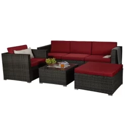 6pc Outdoor Rattan Wicker Conversation Set With Chairs, Coffee Table & Cushions - Gray/Red - GODEER 22 6pc Outdoor Rattan Wicker Conversation Set With Chairs, Coffee Table & Cushions - Gray/Red - GODEER -Outdoor Furniture Store GUEST 6b9ce5b1 60cb 46ce 9266 c88ef723f8d3