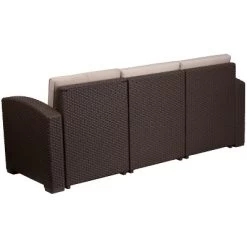 Emma And Oliver Chocolate Brown Faux Rattan Sofa With Beige Cushions -Outdoor Furniture Store GUEST 6b9eece8 3b70 4fb1 a4ab a8419fd02fd4