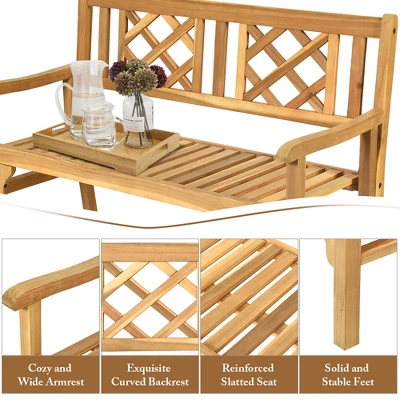 Costway Patio Outdoor Solid Wood Bench Folding Loveseat Chair Park Garden Deck Furniture 10 Costway Patio Outdoor Solid Wood Bench Folding Loveseat Chair Park Garden Deck Furniture - Image 8
