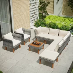9pc Wicker & Acacia Wood Patio Conversation Set With Cushions - Beige - GODEER 11 9pc Wicker & Acacia Wood Patio Conversation Set With Cushions - Beige - GODEER -Outdoor Furniture Store GUEST 6c664ae1 2058 4ac0 b71c d0618debbfbb