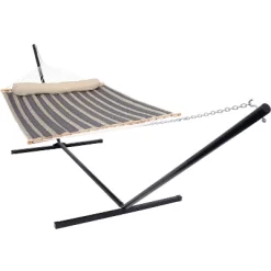 Sunnydaze Decor Sunnydaze 2-Person Quilted Fabric Spreader Bar Hammock With Detachable Pillow And Stand - 400 Lb Weight Capacity/15' Stand -Outdoor Furniture Store GUEST 6cf6f08d 80ec 45b3 b016 8c3a2022b954