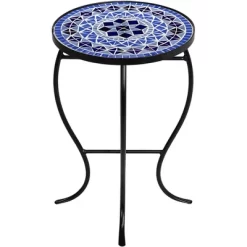 Teal Island Designs Modern Black Round Outdoor Accent Side Tables 14" Wide Set Of 2 Light Blue Mosaic Tabletop Front Porch Patio Home House -Outdoor Furniture Store GUEST 6d2157a5 a93c 4213 b8e3 42288c52fcb9