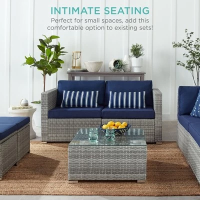 Best Choice Products 2-Person Outdoor Patio Loveseat Wicker Sofa Couch Furniture Set W/ 2 Accent Pillows - Gray/Navy 3 Best Choice Products 2-Person Outdoor Patio Loveseat Wicker Sofa Couch Furniture Set W/ 2 Accent Pillows - Gray/Navy