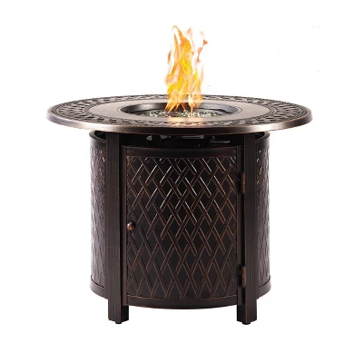 Oakland Living 5pc Aluminum Outdoor Patio Fire Pit Dining With 34" Round Fire Table Copper/Beige 4 Oakland Living 5pc Aluminum Outdoor Patio Fire Pit Dining With 34" Round Fire Table Copper/Beige - Image 2
