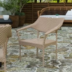 Merrick Lane Fade And Weather Resistant Modern PE Rattan Patio Dining Chair With Reinforced Steel Frame