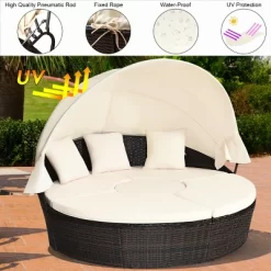 Costway Patio Rattan Daybed Cushioned Sofa Adjustable Table Top Canopy 3 Pillows -Outdoor Furniture Store GUEST 6d945700 89a2 43f6 963c acab0f1d4978