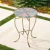 Teal Island Designs Modern Gold Round Outdoor Accent Side Table 14 1/4" Wide Pink Green Mosaic Tabletop For Front Porch Patio House Balcony -Outdoor Furniture Store GUEST 6dc54b91 57a2 4b7c 8f37 068a610e0214