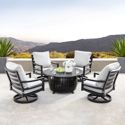 Oakland Living 5pc Deep Seating Aluminum Outdoor Patio Fire Pit Dining Set With Stripe Pattern Fire Table Copper/Gray 3 Oakland Living 5pc Deep Seating Aluminum Outdoor Patio Fire Pit Dining Set With Stripe Pattern Fire Table Copper/Gray
