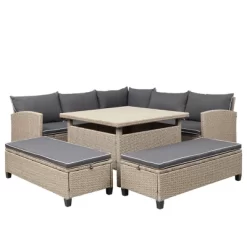 6pc Wicker Patio Set With Benches - Brown/Gray - GODEER -Outdoor Furniture Store GUEST 6e661c15 7650 4090 987d 681896c146ea