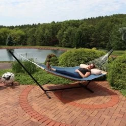 Sunnydaze Decor Sunnydaze 2-Person Outdoor Quilted Fabric Hammock With Spreader Bars With Freestanding Stand And Detachable Pillow - 350 Lb Capacity - Tidal Wave 13 Sunnydaze Decor Sunnydaze 2-Person Outdoor Quilted Fabric Hammock With Spreader Bars With Freestanding Stand And Detachable Pillow - 350 Lb Capacity - Tidal Wave -Outdoor Furniture Store GUEST 6ea4480b a311 4289 ad0b 855046d35141