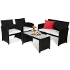 Costway 4PCS Patio Rattan Furniture Conversation Set Cushioned Sofa Coffee Table Garden Black