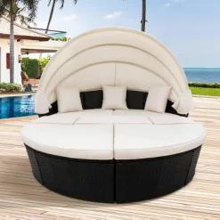 6pc Wicker Round Outdoor Sectional Set With Cushions - Black/Beige - GODEER -Outdoor Furniture Store GUEST 6edfc8ac 5ad3 40e6 b989 358f6b7efbca
