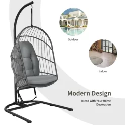 Costway Hanging Wicker Egg Chair W/ Stand Cushion Foldable Outdoor Indoor -Outdoor Furniture Store GUEST 6f3a1285 747c 48df ba47 4073dd79c08e