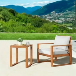 Grafton 2pc Eucalyptus Wood Outdoor Set With Chair & Table - Natural - Alaterre Furniture