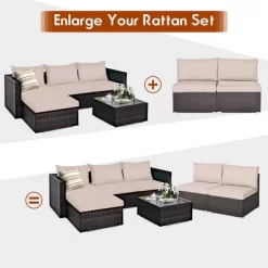 Costway 2PCS Patio Rattan Armless Sofa Sectional Conversation Furniture Set W/Cushion -Outdoor Furniture Store GUEST 6f9f7d12 35af 4a50 a94d f498e30ed8b2