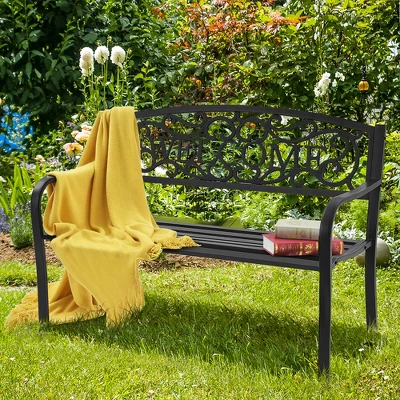 Costway Garden Bench Park Yard Outdoor Furniture Steel Frame Porch Path Loveseat Black 10 Costway Garden Bench Park Yard Outdoor Furniture Steel Frame Porch Path Loveseat Black - Image 8