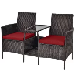 Tangkula Patio Loveseat 2 Person Cushioned Seats With Center Table Outdoor Rattan Furniture Set Turquoise/ Red -Outdoor Furniture Store GUEST 70820560 b4e5 4f6f beb5 d9159157cd66