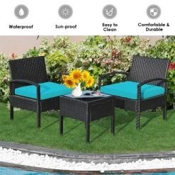 Tangkula 3 Pieces Patio Set Outdoor Wicker Rattan Furniture W/ Cushions Turquoise 12 Tangkula 3 Pieces Patio Set Outdoor Wicker Rattan Furniture W/ Cushions Turquoise -Outdoor Furniture Store GUEST 7104e225 1045 42c0 ad8e eb297d8d03cb