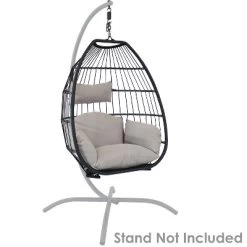 Sunnydaze Decor Sunnydaze Outdoor Resin Wicker Patio Oliver Lounge Hanging Basket Egg Chair Swing With Cushions And Headrest - Gray - 2pc -Outdoor Furniture Store GUEST 7155d48a 6e19 4e32 9369 4f482c2931ff