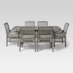 Ravenscroft 7pc Acacia Wood Patio Dining Set With Expandable Table Gray Wash - Saracina Home