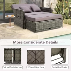 Costway Patio Rattan Daybed Set Wicker Loveseat Sofa With Ottoman & Retractable Side Tray -Outdoor Furniture Store GUEST 72ab604b e008 42cf 9a68 363e963e5d87