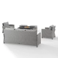 Bradenton 6pc Outdoor Wicker Sofa And Arm Chair Seating Set With Dante Fire Table And 2 Ottomans - Gray/Gray - Crosley -Outdoor Furniture Store GUEST 733e0ea7 67b5 4d14 abcf ee3965f66987