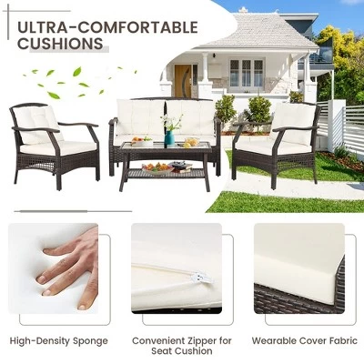 Costway 8 PCS Outdoor Rattan Conversation Set Patio Rattan Sofa Set W/ Protective Cover 6 Costway 8 PCS Outdoor Rattan Conversation Set Patio Rattan Sofa Set W/ Protective Cover - Image 4