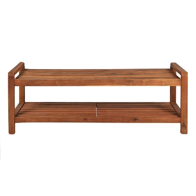 Blane 3-Seat Mid-Century Modern Acacia Wood Slat Outdoor Garden Patio Bench - JONATHAN Y 4 Blane 3-Seat Mid-Century Modern Acacia Wood Slat Outdoor Garden Patio Bench - JONATHAN Y - Image 2