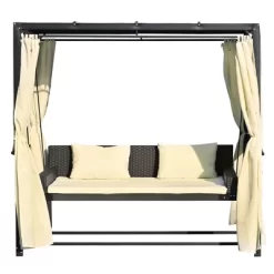 Patio Outdoor 3-Seat PE Rattan Swing Bed With Adjustable Curtains-ModernLuxe -Outdoor Furniture Store GUEST 744425e4 ff77 4b89 b2e5 c84f3eee2e78