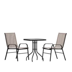 Emma And Oliver Three Piece Patio Table Set With Square Metal Frame Table With Tempered Glass Top And Two Flex Comfort Stacking Chairs -Outdoor Furniture Store GUEST 7473a469 02bb 42c2 9256 8f9d1f31e4e4