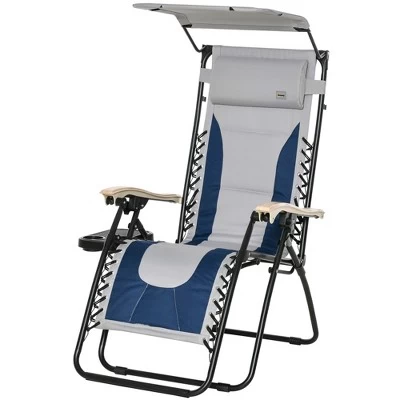 Outsunny Zero Gravity Folding Reclining Chair, Outdoor Steel Lounger Chair With Padded Fabric, Cup Holder, Shade Cover, And Headrest For Poolside, Events, And Camping 5 Outsunny Zero Gravity Folding Reclining Chair, Outdoor Steel Lounger Chair With Padded Fabric, Cup Holder, Shade Cover, And Headrest For Poolside, Events, And Camping - Image 3