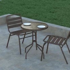 Emma And Oliver 23.75" Round Tempered Glass Metal Table With Smooth Ripple Design Top -Outdoor Furniture Store GUEST 757503a2 ce3d 4b90 8e45 5a2079e54860