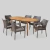 Fayette 7pc Acacia Wood And Wicker Dining Set - Brown - Christopher Knight Home