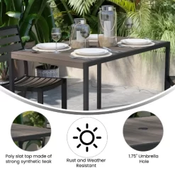 Flash Furniture Lark Outdoor Dining Table With Synthetic Gray Wash Teak Poly Slats - 30" X 48" Steel Framed Restaurant Table With Umbrella Holder Hole -Outdoor Furniture Store GUEST 75aac69a 8fde 4902 a9b5 fe82ac6c8ba3