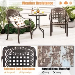 Costway 2pcs Patio Cast Aluminum Armrest Chairs Dining Stackable Outdoor Bronze/White -Outdoor Furniture Store GUEST 764f37f7 dcbf 4307 b719 7ba0530d95b1