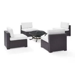 Biscayne 5pc Outdoor Wicker Conversation Set With 4 Armless Chairs & Fire Pit - White - Crosley -Outdoor Furniture Store GUEST 76855914 6700 4485 b58a 5a0b968f8a52