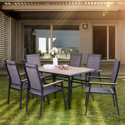 7pc Patio Set With Steel Table & Aluminum Frame Sling Chairs - Captiva Designs 9 7pc Patio Set With Steel Table & Aluminum Frame Sling Chairs - Captiva Designs - Image 7