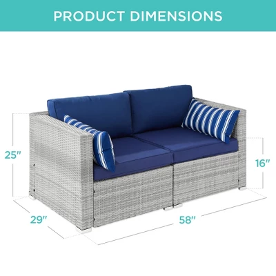 Best Choice Products 2-Person Outdoor Patio Loveseat Wicker Sofa Couch Furniture Set W/ 2 Accent Pillows - Gray/Navy 8 Best Choice Products 2-Person Outdoor Patio Loveseat Wicker Sofa Couch Furniture Set W/ 2 Accent Pillows - Gray/Navy - Image 6