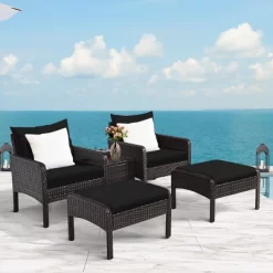 Costway 5 PCS Patio Rattan Wicker Furniture Set Sofa Ottoman Coffee Table Cushioned -Outdoor Furniture Store GUEST 78aa4157 3309 442e a666 0e249c3d51d4