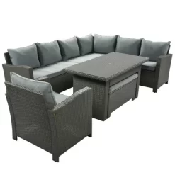 6pc Outdoor Set With Loveseats, Sofa, Chair, Bench & Coffee Table - Gray - GODEER -Outdoor Furniture Store GUEST 78c63bd0 15db 4fa4 9c72 74e8bc68b3d1