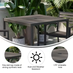 Emma And Oliver Square All-Weather Faux Teak Patio Dining Table With Steel Frame - Seats 4 -Outdoor Furniture Store GUEST 798b1981 458c 4c7a 96d6 816303203ae8