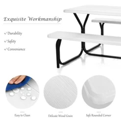 Costway Picnic Table Bench Set Outdoor Backyard Patio Garden Party Dining All Weather White -Outdoor Furniture Store GUEST 79f0f3fb b7aa 4456 be93 3253638b74fd