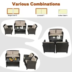 Costway 4PCS Outdoor Rattan Furniture Set Cushioned Sofa Armrest Chair Lower Shelf Brown -Outdoor Furniture Store GUEST 7b114bd9 1e86 43e6 a06f 869eb041d1b4