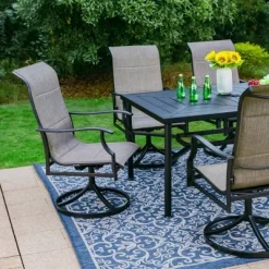 7pc Outdoor Dining Set With With Padded Sling Chairs & Metal Rectangle Table With Umbrella Hole - Captiva Designs -Outdoor Furniture Store GUEST 7b85bc45 743f 4bbf be3c 07cba7da362f